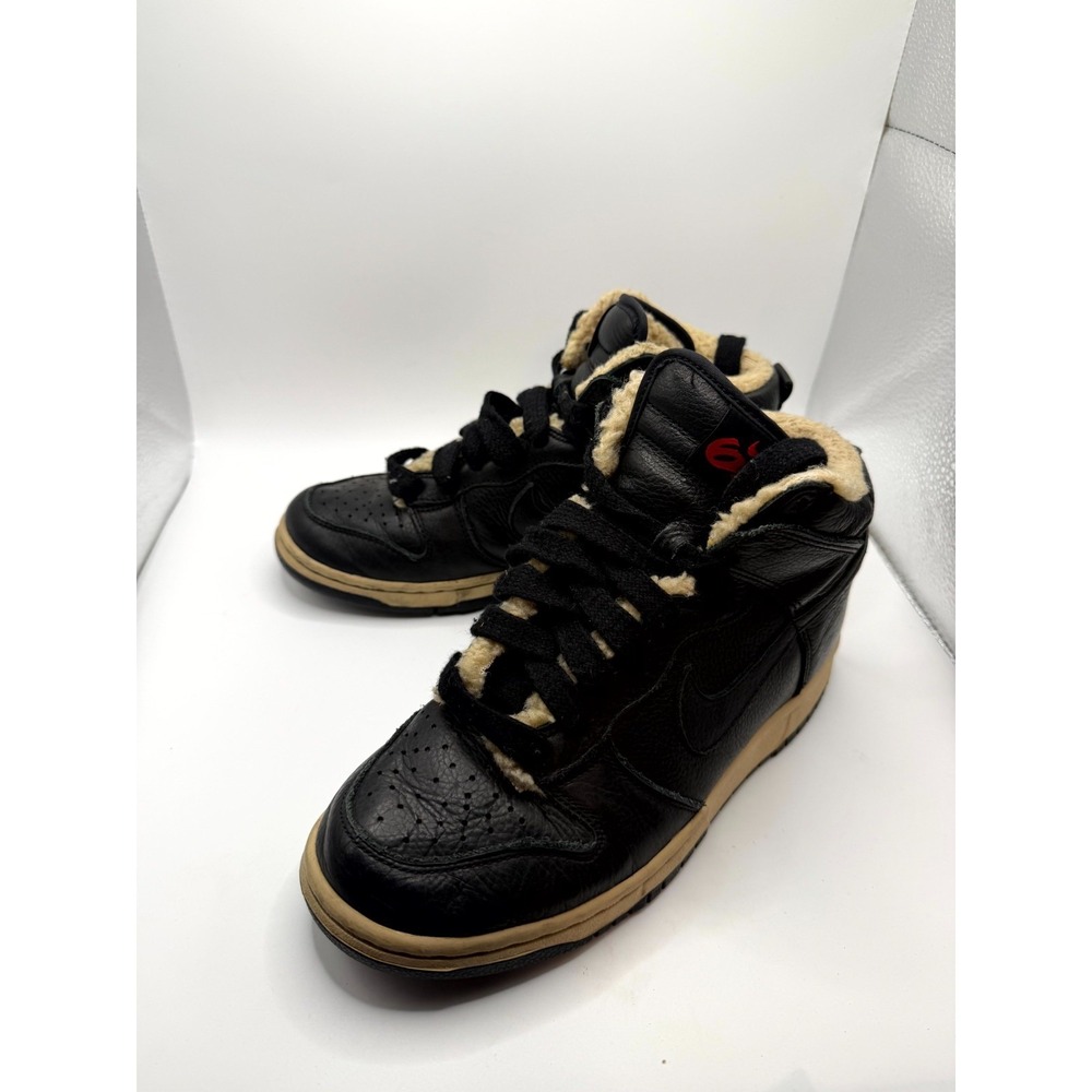Nike Dunk High 6.0 Women 7 Sneaker Black Leather Sherpa Lace Up Skateboard Shoes